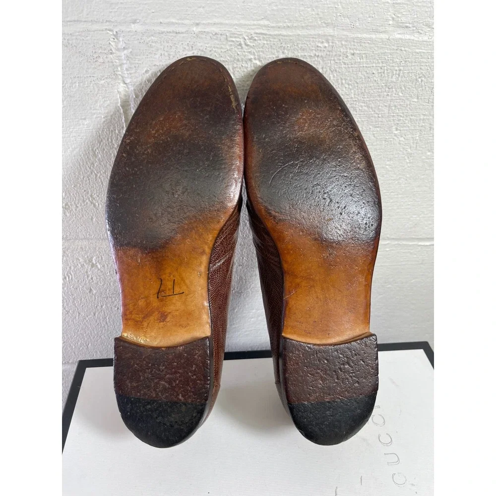 Shoeman Lau‎ Brown Ostrich Leather Penny Loafer Dress Shoes Handmade Men's 10 D